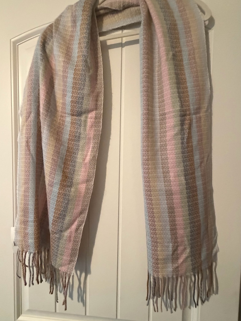 Cejon Pastel Striped Fringe Scarf in Pink, Blue, Cream, Brown
